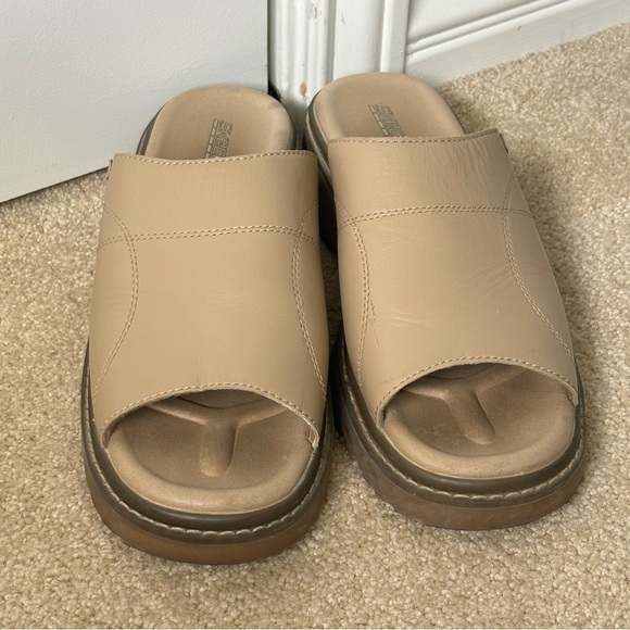 Vintage Skechers Y2K Tan Leather Platform Sandals Slip On Open Toe Slides 11 41 - Picture 8 of 10